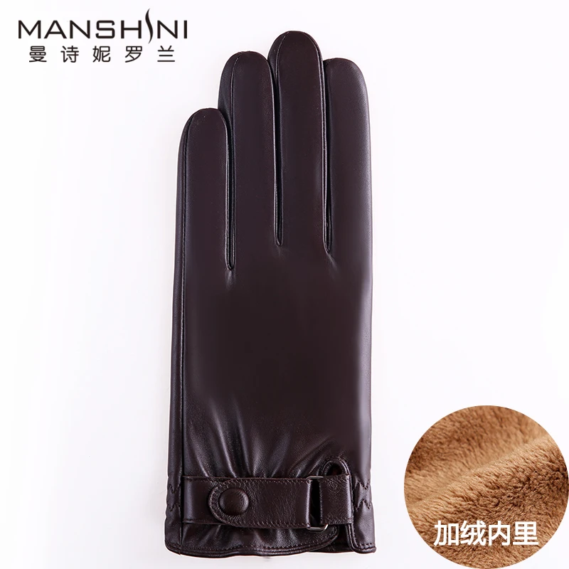 brown velvet tscreen Оригинальные мужские кожаные перчатки зимние теплые утепленные кашемировые перчатки с сенсорным экраном из овчины мужские модные перчатки MLZ112 - Цвет: brown velvet tscreen