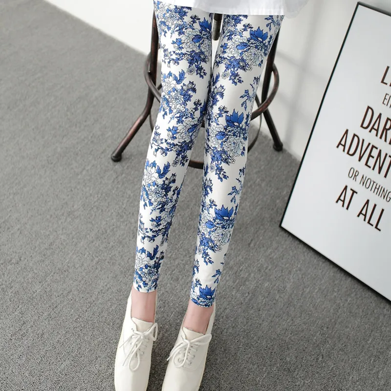 

Hot 2020 Blue And White Porcelain Printing Women Leggings Pant High Waist High Elasticity Flowers Printed Legging