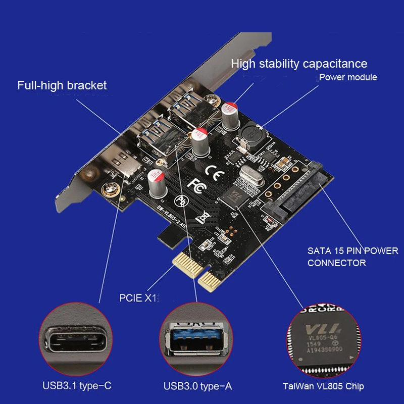 Diewu Компьютерные аксессуары USB Type C 2 usb 3 0 type A SATA 15PIN header PCI e riser Card Настольный