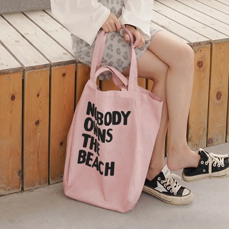 Pink Black Letters Женская Холщовая Сумка на плечо, очень Большая вместительная сумка, пляжные сумки с буквами, женская большая сумка-тоут, женская простая Холщовая Сумка для покупок - Цвет: Pink Black Letters