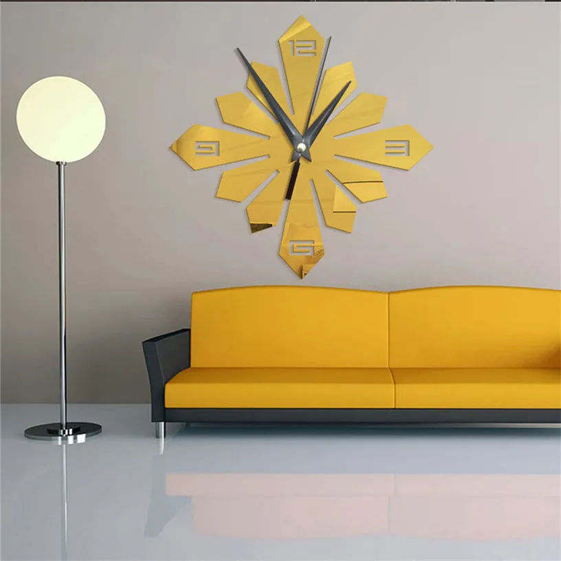 Современные большие 3D зеркальные часы для гостиной дома декоративные настенные