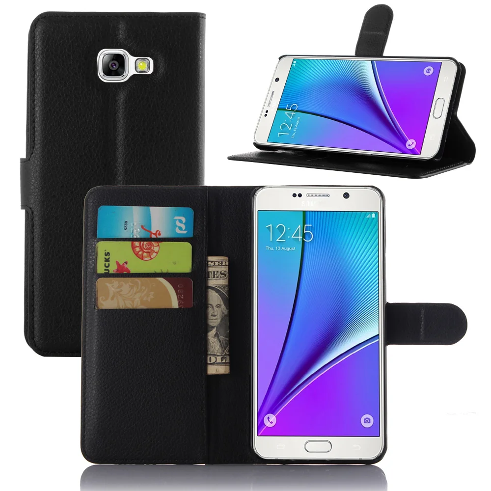 NEW A7 (2016) For Samsung Galaxy A710 Case A7100 Flip Leather Wallet Card Stent Cases Lichee Pattern Protect Cover black SM 710 | Мобильные