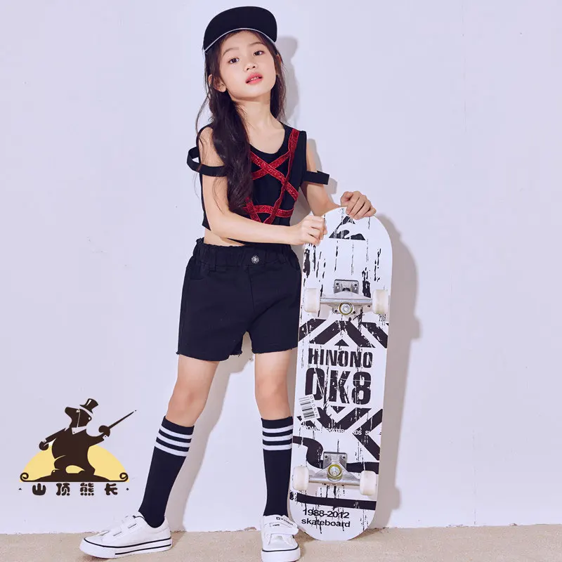 New Children's Jazz Modern Dance Costumes Girls Hip-hop Korean Performance Five-pointed Star Vest Suit |