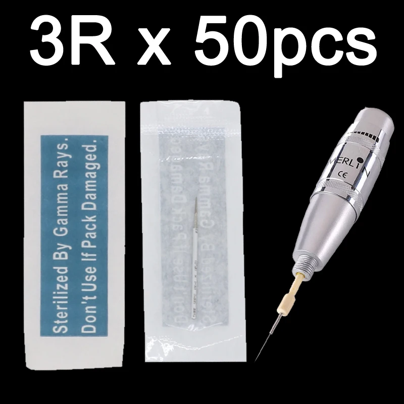 50pcs/bag 3 RL Merlin Tattoo Needles For Permanent Makeup Eyebrow and Lip Design Deluxe Biotouch Merlin Tattoo Machine Needle