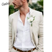 summer beach champagne linen suit 2020 new slim fit blazer casual wedding suits custom 2 piece suit terno masclino