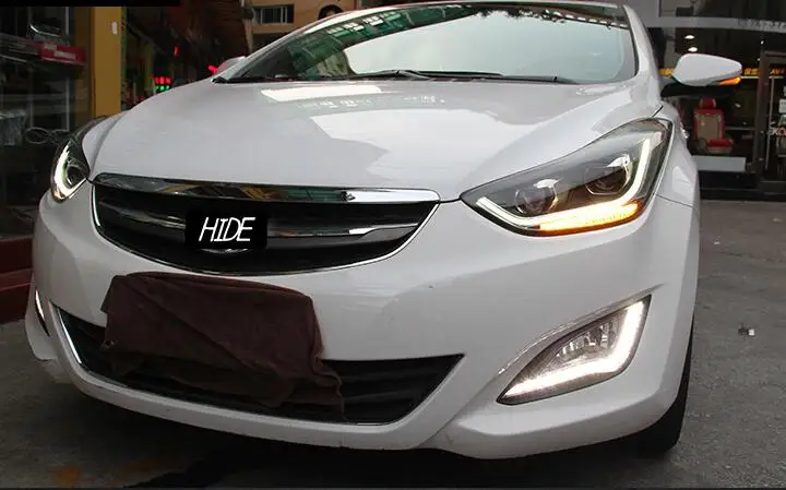2 шт. автомобилей головной свет для фары для автомобиля Hyundai Elantra Avante MD 2012 2013 год Elantra фонарь светодиодный DRL Hi Lo Скрытая ксеноновая лампа