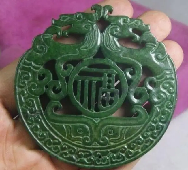 BOUTIQUE JEWELRYCHINESE OLD HANDWORK GREEN JADE CARVED FU AND DRAGON PENDANT | Украшения и аксессуары