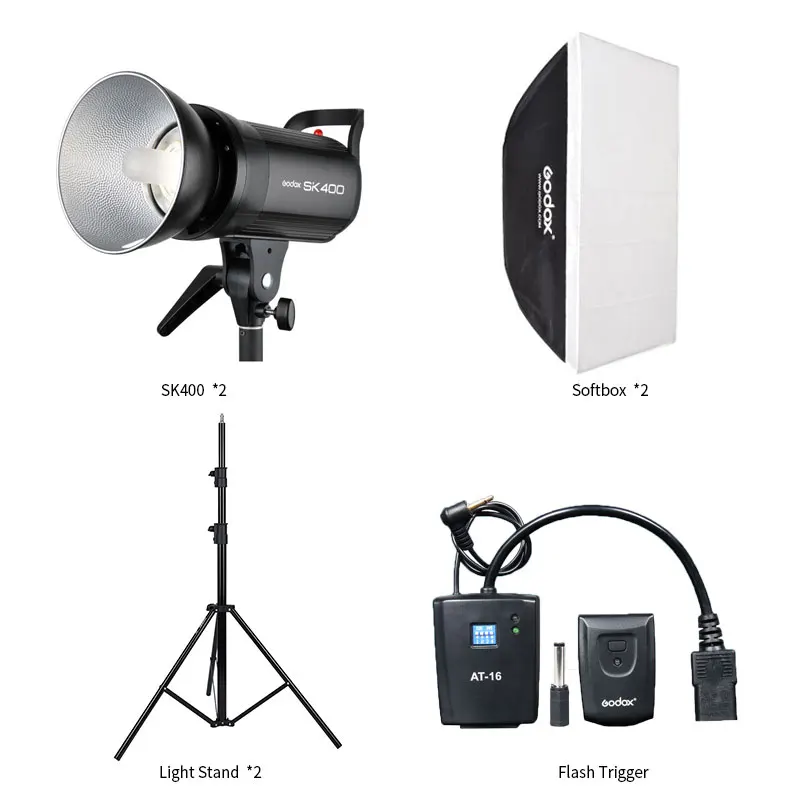 Godox 2 * SK400 стробоскопы комплект Наборы с RT-16 триггера + софтбокс легким стойка для