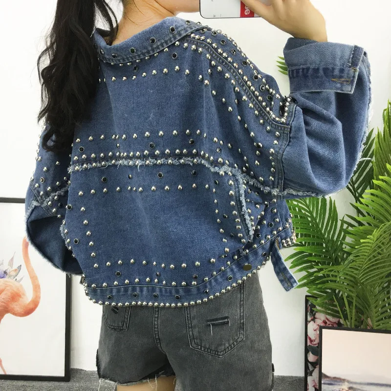 Весенне осенние джинсовые пальто в стиле Харадзюку женские куртки с заклепками и