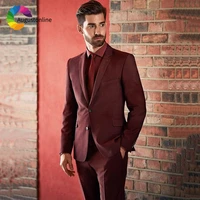 burgundy slim fit formal business men suits wedding tuxedos groom wear terno 2 pieces jacketpants prom suits costume homme