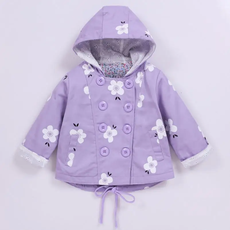 Весна Осень 2018 милая розовая куртка с цветочным принтом для маленьких девочек