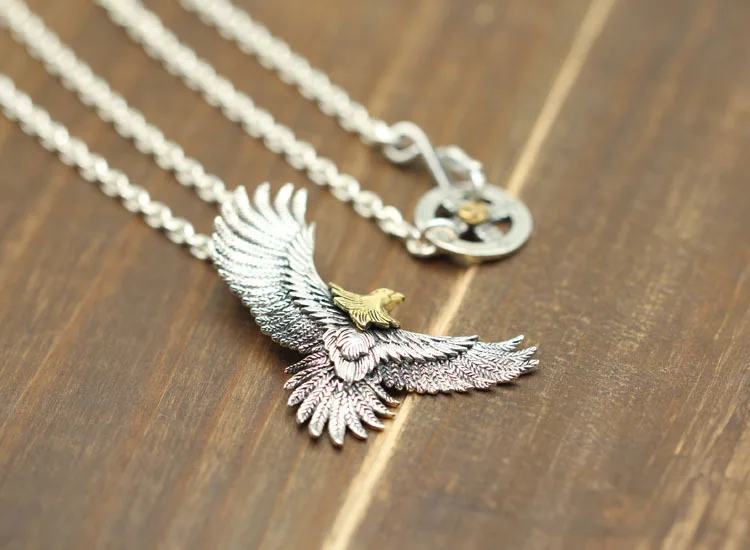 

Retro Thai Silver Flying Eagle Takahashi Goro Sweater Chain Personality Men And Women Indian Style S925 Sterling Silver Pendant