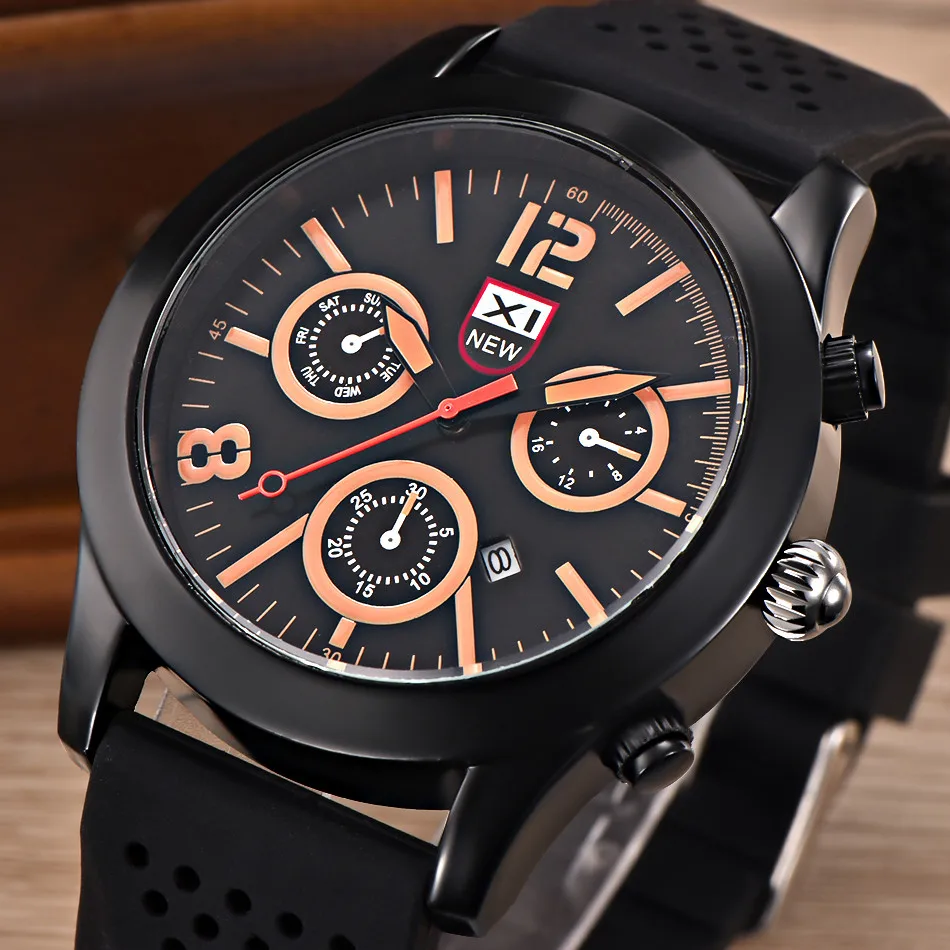 Часы наручные мужские с черным циферблатом кварцевые аналоговые из нержавеющей