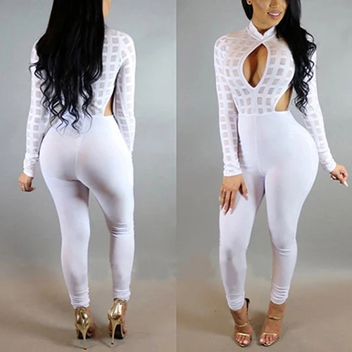 Женская Сексуальная прозрачная Комбинезон Мода Полые Pattern Slim Fit цельный