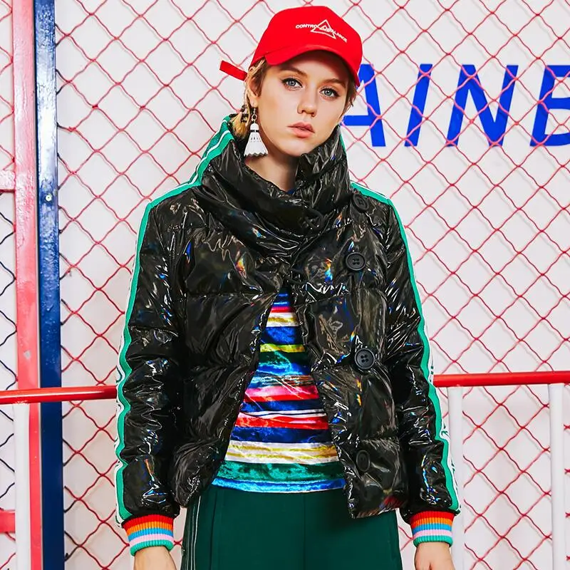 2018 Осенне-зимняя обувь сращены металл цвет пуховики Женская мода белая утка вниз