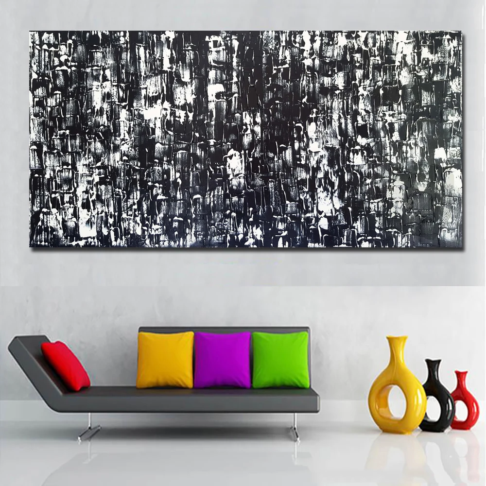 Абстрактное искусство на холсте Черно-белой картины Современная Абстрактная