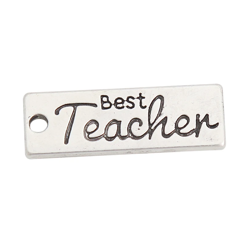 

RAINXTAR Theacher's Day Alloy Charms Vintage Best Teacher Message Charms Die Sturck Dog Tag Charms 10*29mm 50pcs AAC017