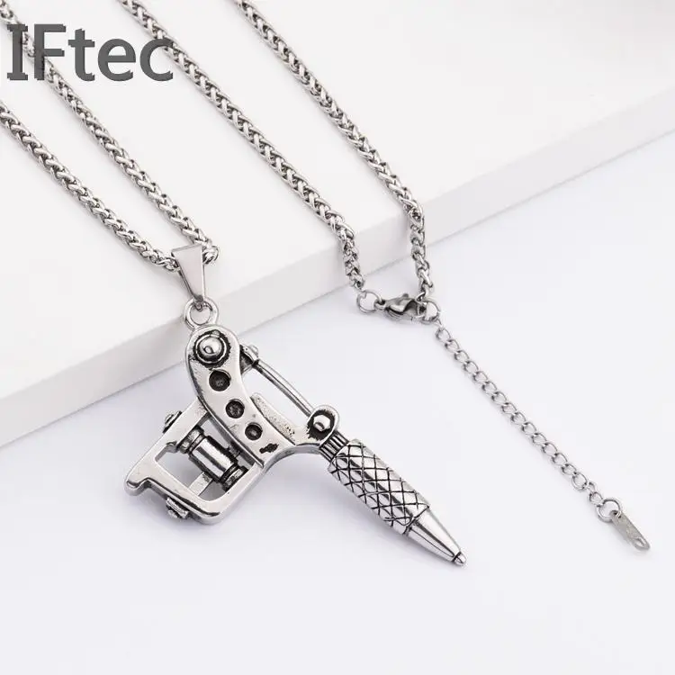 1 шт. Титан Мини татуировки пистолет Подвеска хип-хоп СТИЛИ кулон Цепочки и