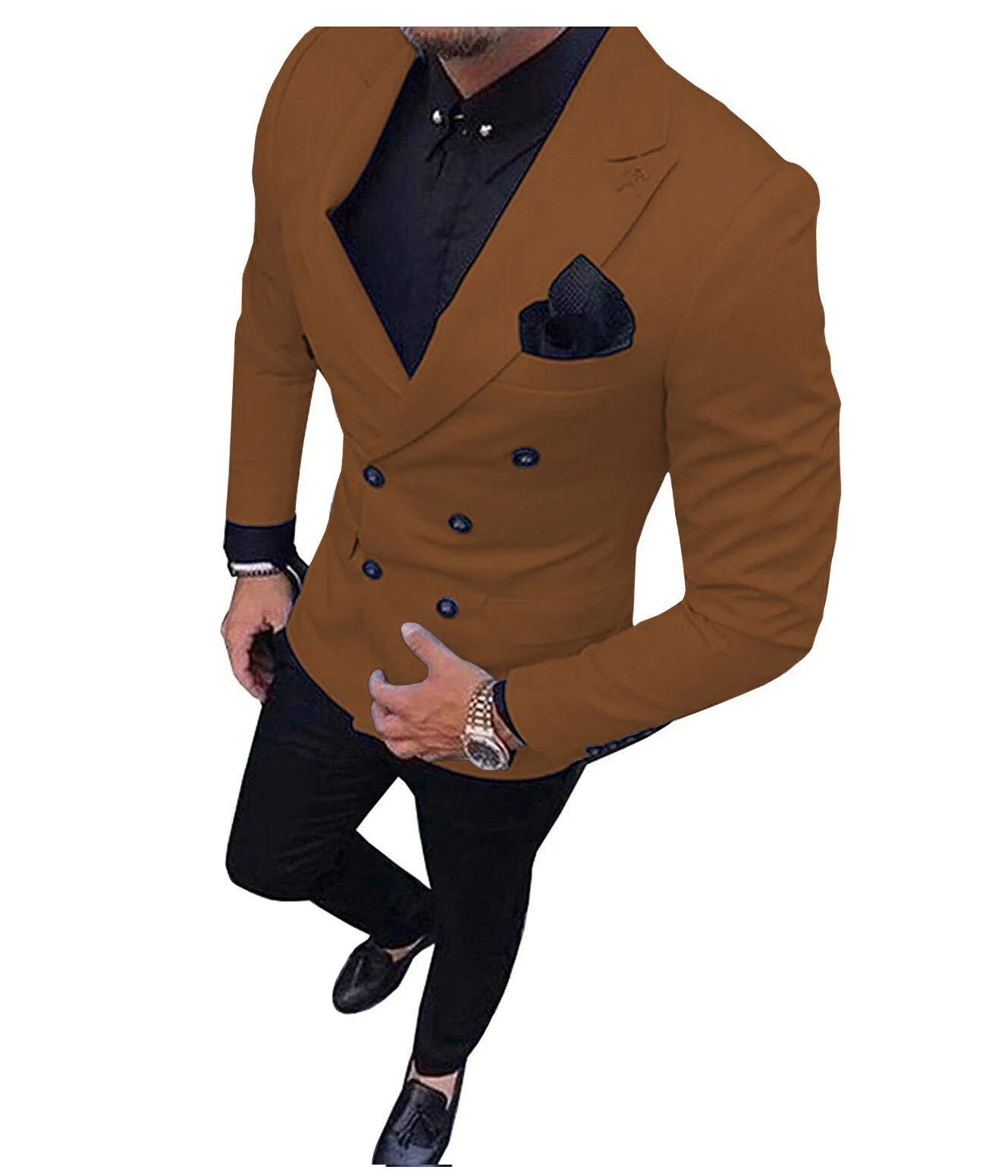 brown 2 шт. мужские костюмы Slim Fit Бизнес двубортные костюмы жениха шерсть "твид" розового цвета в стиле смокинга для вечернее платье на свадьбу(пиджак+ брюки - Цвет: brown