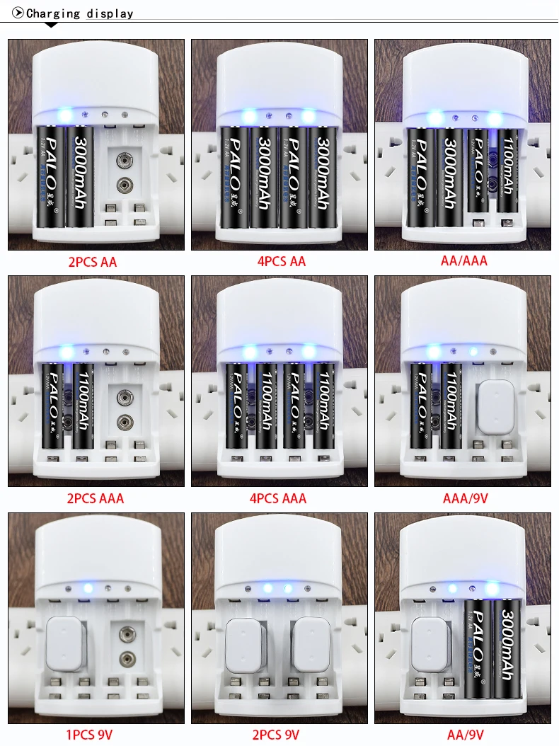 Горяч-продавая 4 слота Батарея Зарядное устройство для AA, AAA, 6F22 9 V-зарядное устройство для литий-ионного, NI-CD Перезаряжаемые батареи высокого качества ЕС/США штекер