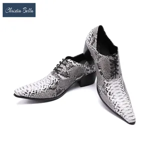 Christia Bella Serpentine Printing Leather Men Oxfords Lace-Up Business High Heel Formal Shoes Wedding Shoes Men Dress Shoes