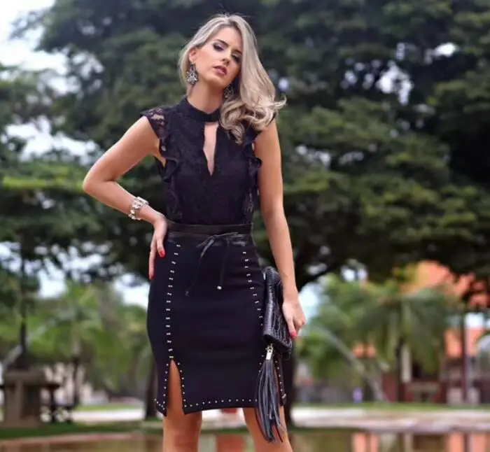 Летнее платье для женщин пикантные кружево черный красное повязное 2019