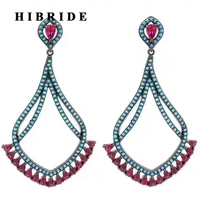hibride hot bohemian style multicolor cubic zircon pendant women statement earrings black gun plated female jewelry 2017 e 441