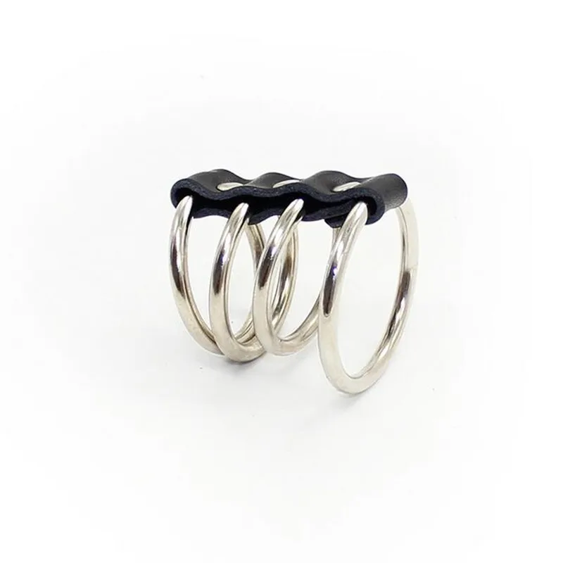 4 кольца металлическое + кожаное кольцо на пенис для клитора с более длительной