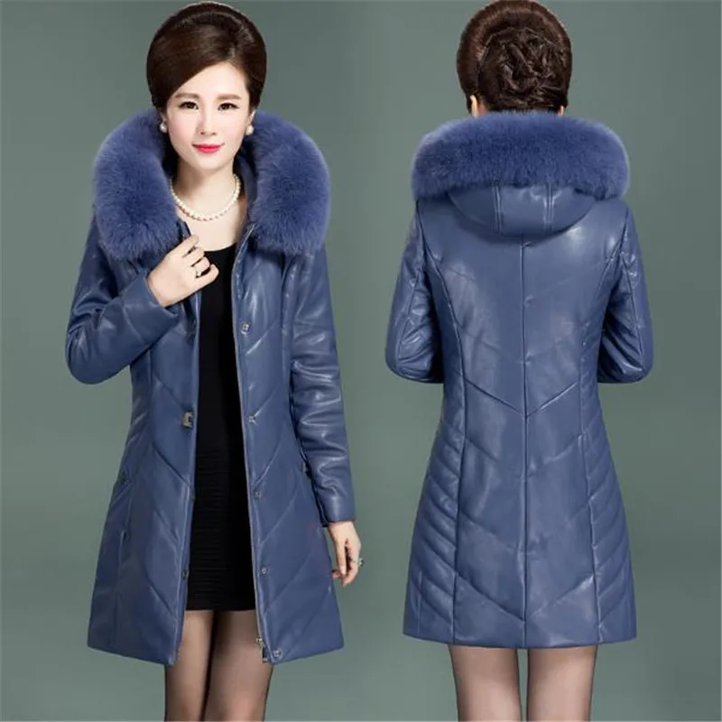 Женская кожаная куртка среднего возраста длинная теплая зимняя из толстой