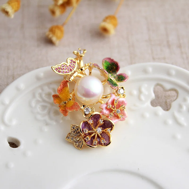 Корейская ткань цветы брошь корсаж жемчуг роза букет горный хрусталь броши