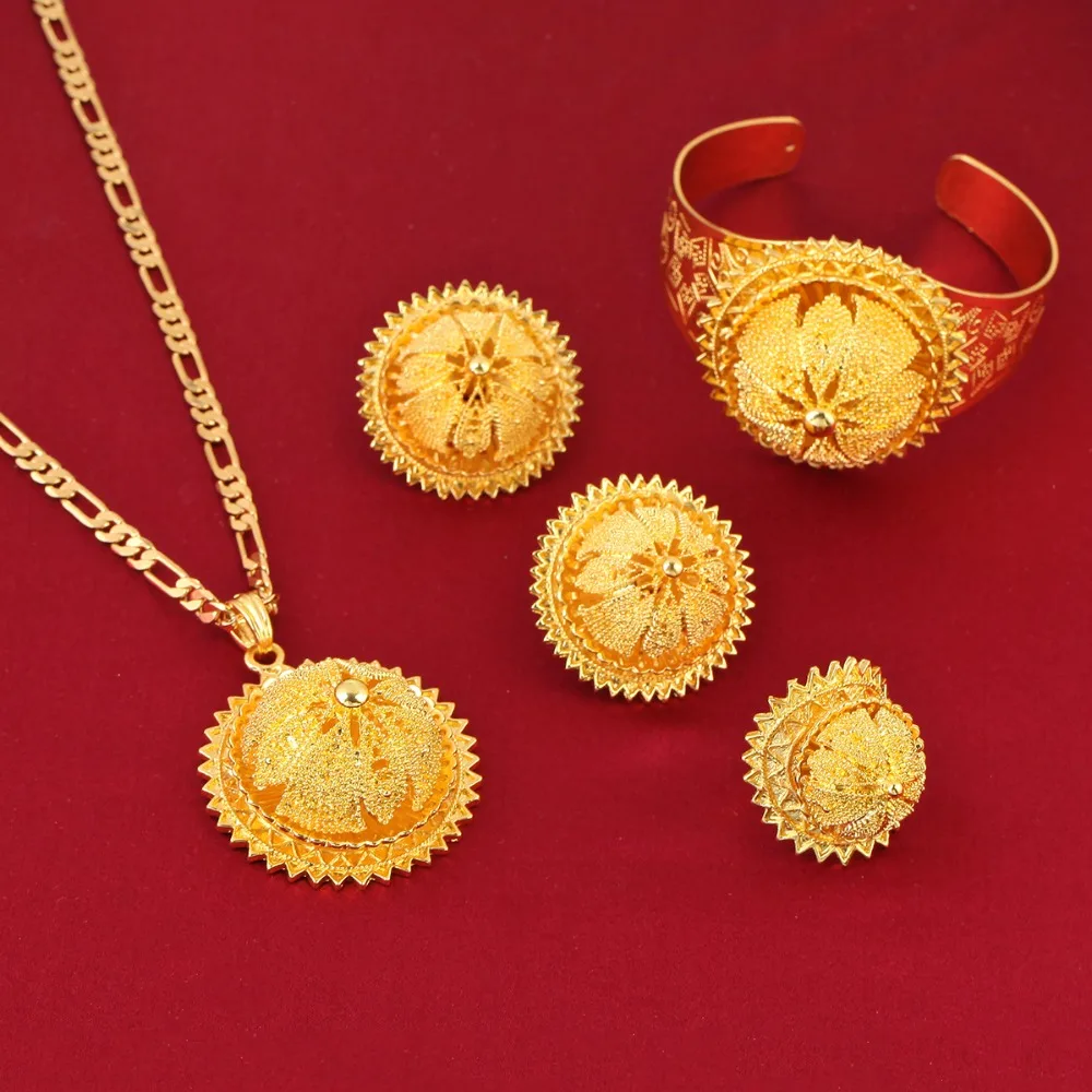 Новый золотой цвет невесты свадьба большой кулон ожерелье браслет серьги кольцо