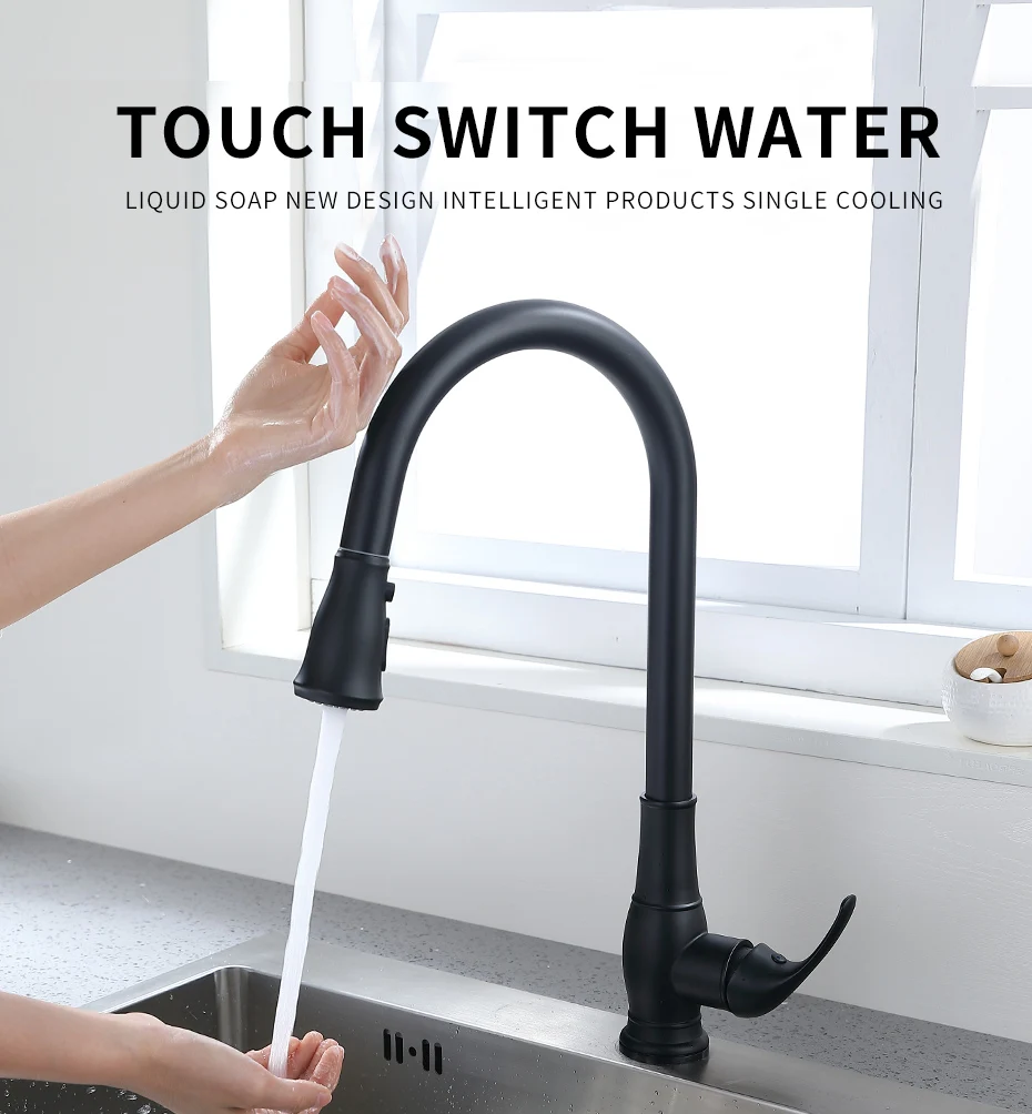 FLG сенсор Кухонные смесители Черный сенсорный индуктивный чувствительный смесители Смеситель для воды кран Одной ручкой Thtree Выход воды Режимы