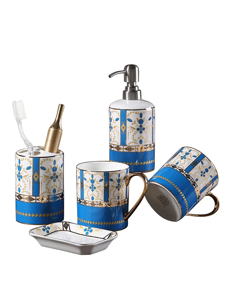 

Creative gilding Classical Caramic washing kit Toilet bathroom five-piece set cup+toothbrush holder+lotion bottle+soap dish
