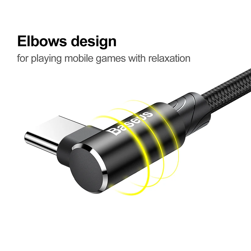 Кабель USB Type C Baseus 90 градусов кабель для быстрой зарядки игровой Android Huawei Honor Samsung S9