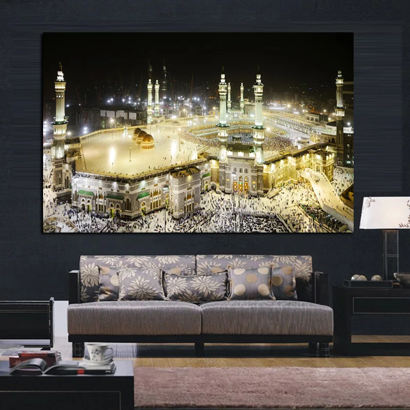 HD принт Мекка исламский священный пейзаж картина маслом Религиозная архитектура мусульманская мечеть Настенная картина для гостиной Куадрос