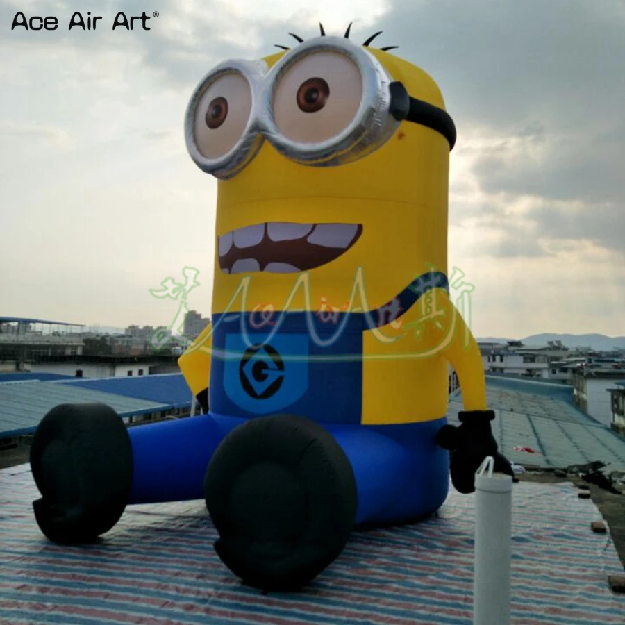 5 м Высокие надувные сидячие Миньоны выдувная мультяшная модель желтого цвета на
