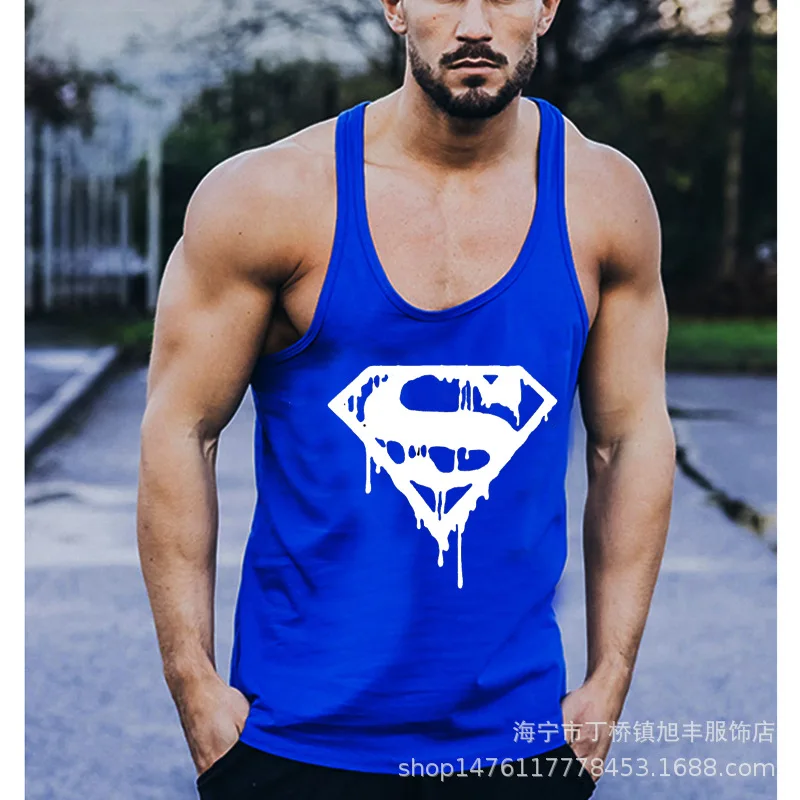 Professional bodybuilding fitness men's cotton deep digging type vest loose sports | Мужская одежда