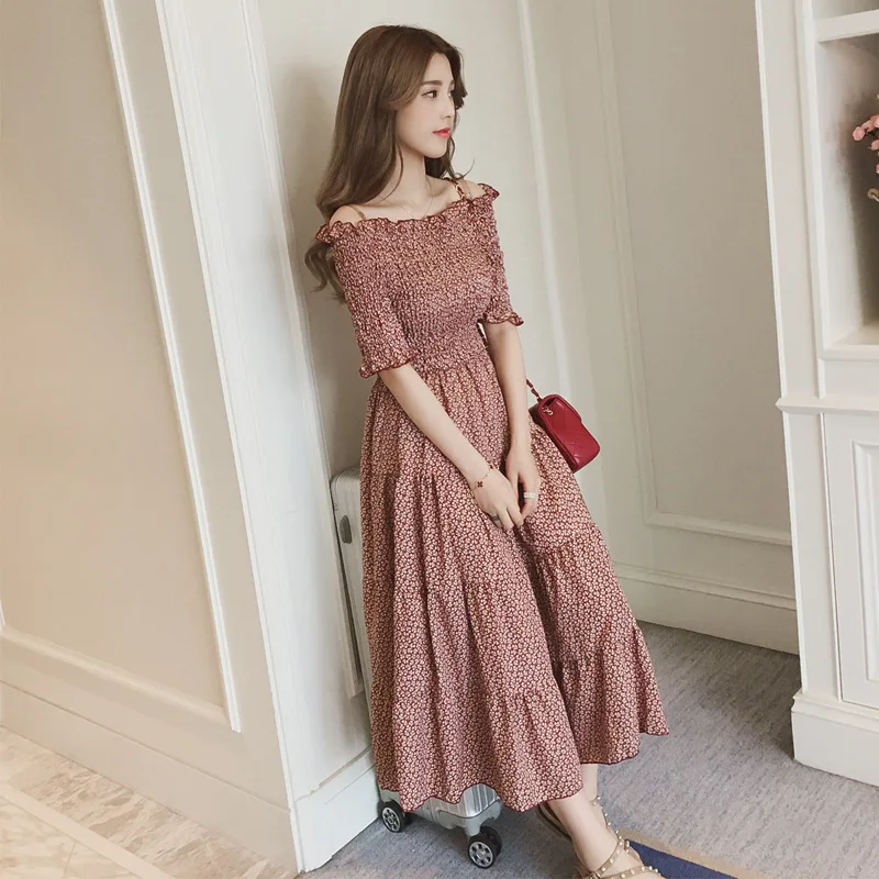 Женское платье миди с воротником лодочкой Элегантное летнее принтом 2017|dress