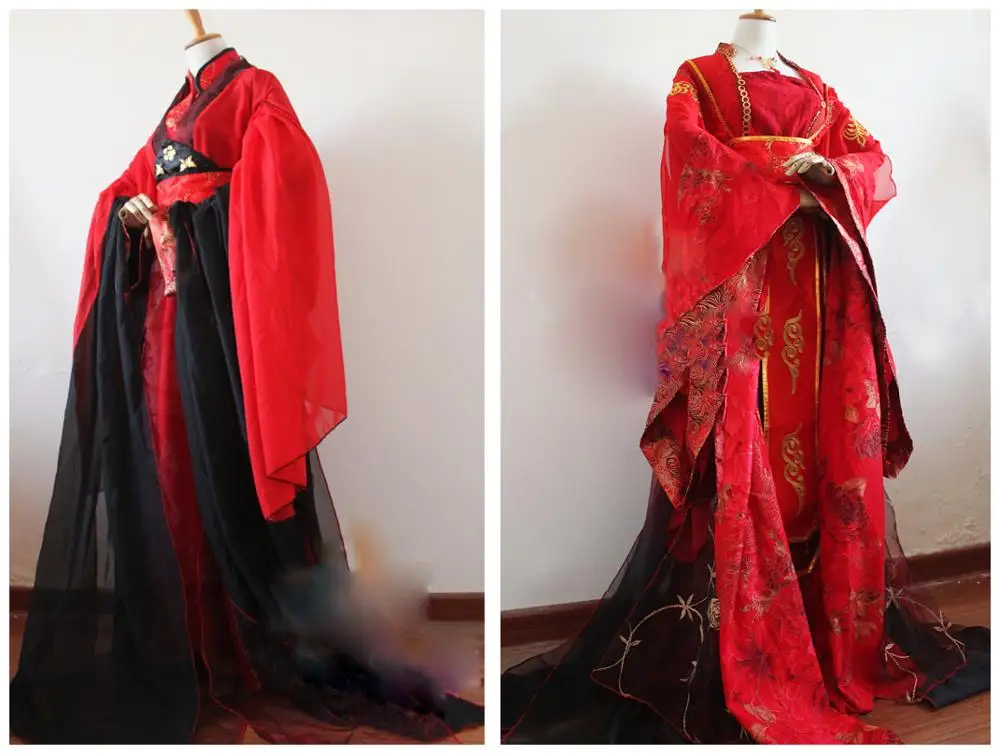 Традиционный китайский красный свадебный костюм Hanfu Lian Li Zhi для невесты и жениха