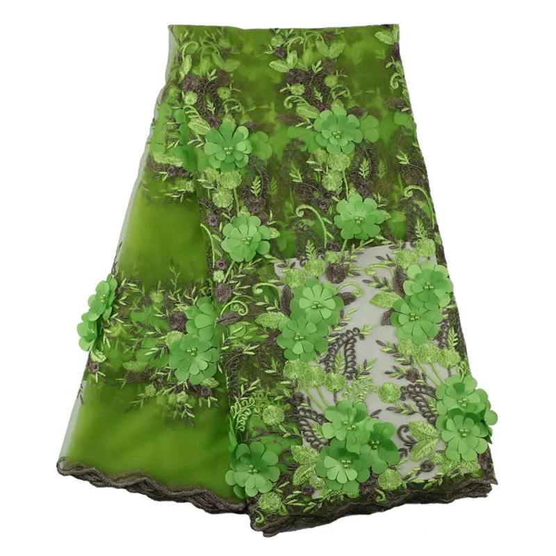 Объемный цветок ткани высокого качества 3d кружевной с бисером 5 ярдов