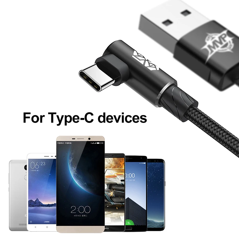 Кабель USB Type C Baseus 90 градусов кабель для быстрой зарядки игровой Android Huawei Honor Samsung S9