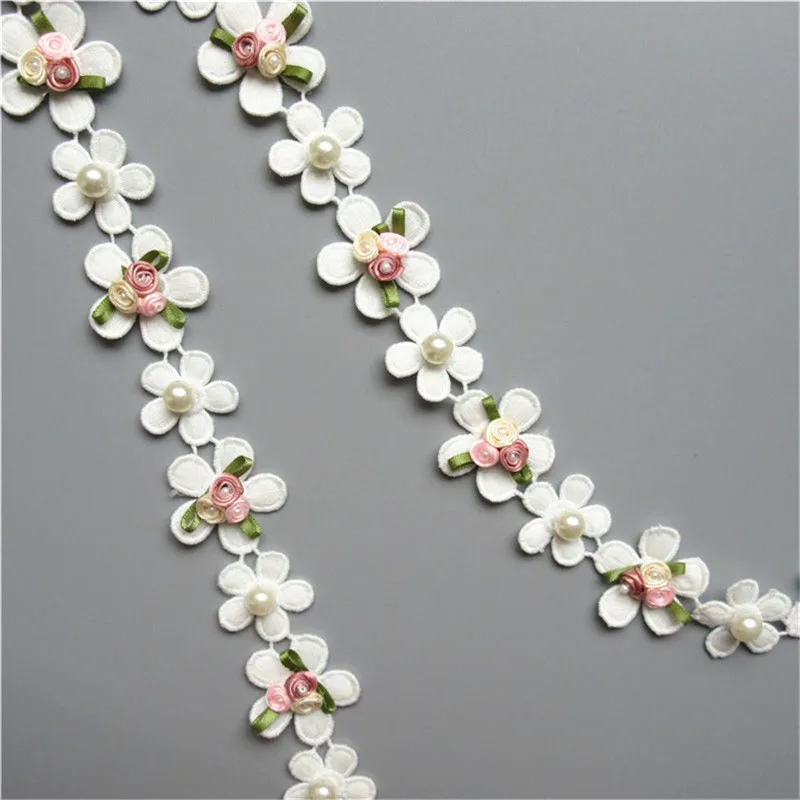 1 метр 4 см белая жемчужная Цветочная кружевная отделка краев Лента ткань с