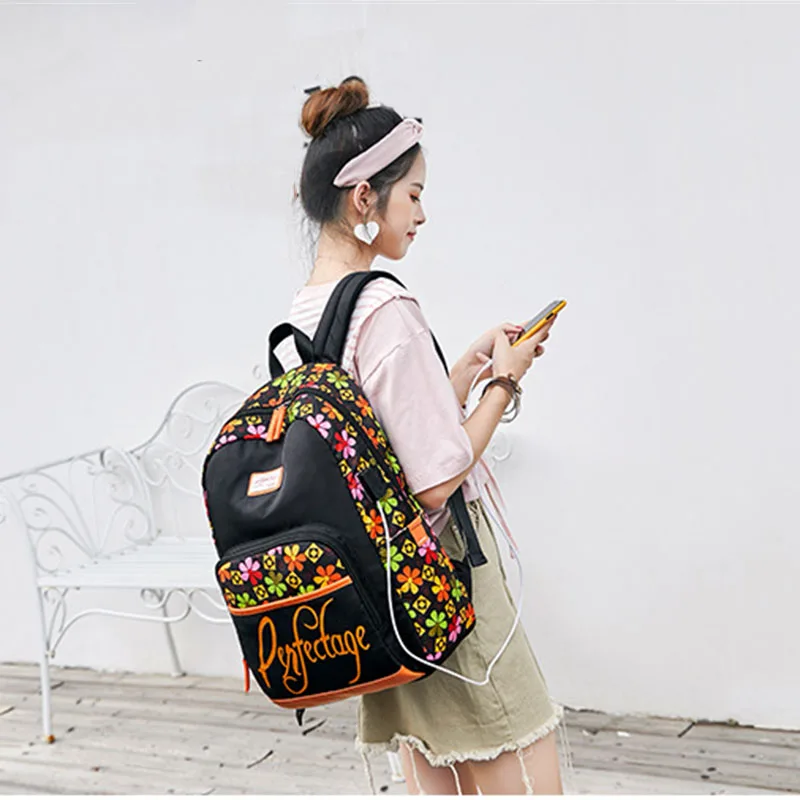 Женский рюкзак для путешествий с usb портом нейлоновый двойным плечом подходит