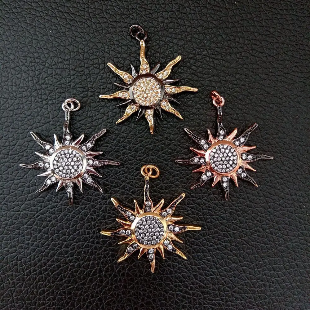 CP095 1 шт. CZ Micro Pave Starburst кулон четыре цвета кулон 30*31 мм
