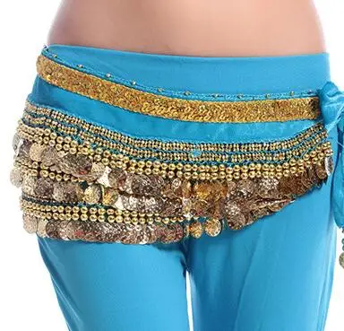 turquoise gold Больше цветов Женская Одежда для танцев класс одежда Хип шарф 338 Монеты золото/серебро Регулируемый бархат пояс с маленькими бусинами - Цвет: turquoise gold