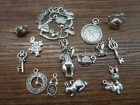 mix 2040pcs of alice rabbit bracelet metal pendant antique silver charms for jewelry making handicraft accessories