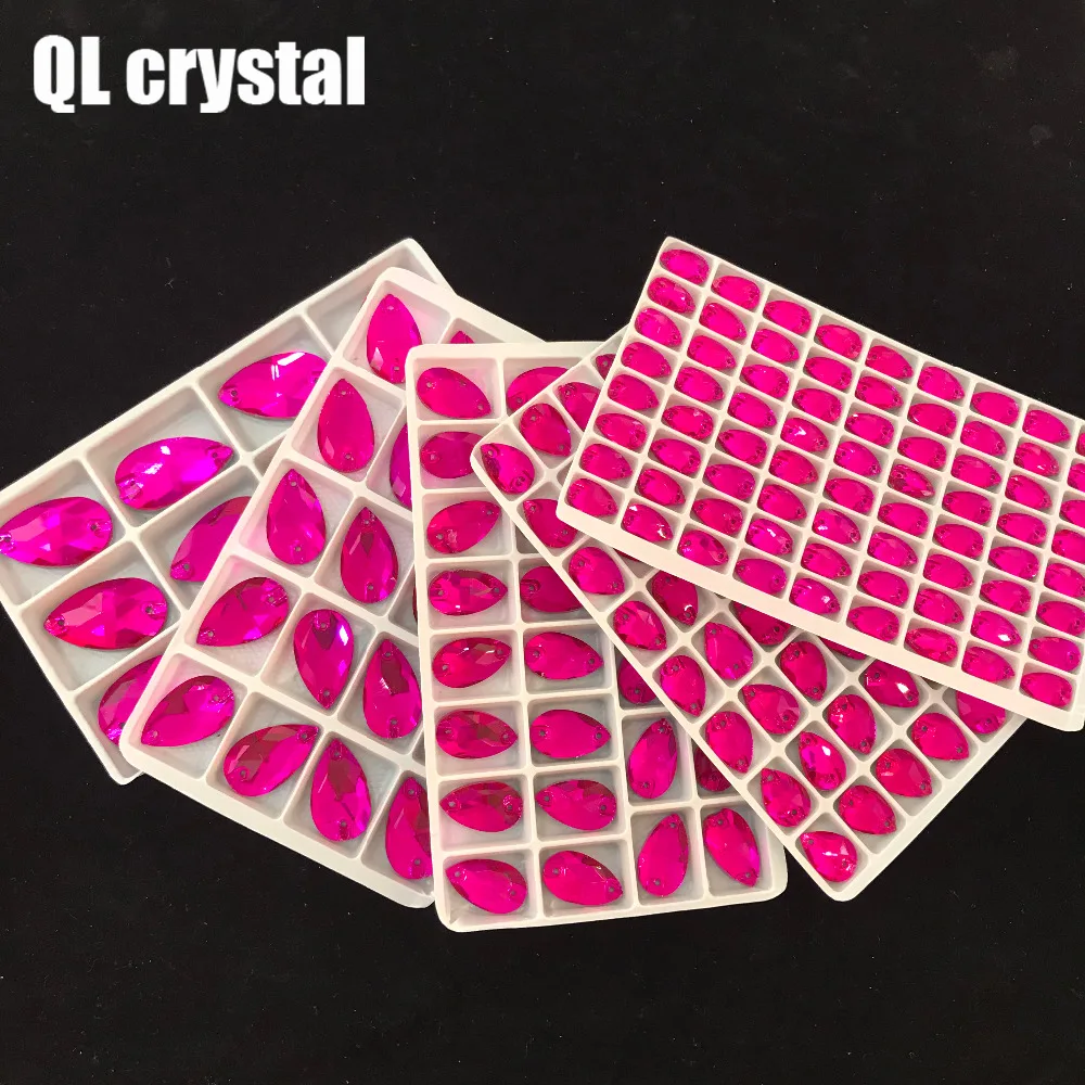 QL Crystal 2018 Популярные розово-красные капли Пришивные кристаллы для рукоделия