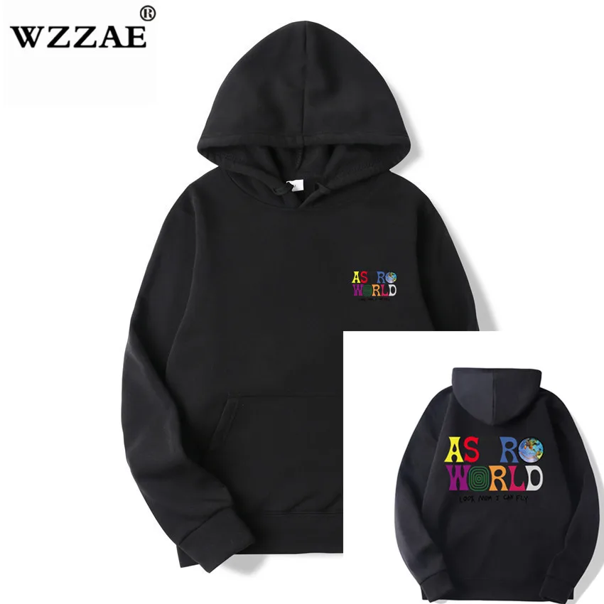 Трэвисс Скотт ASTROWORLD WISH YOU WAS HERE толстовки модные буквы ASTROWORLD Толстовка уличная Мужская Женская пуловер Толстовка - Цвет: Black