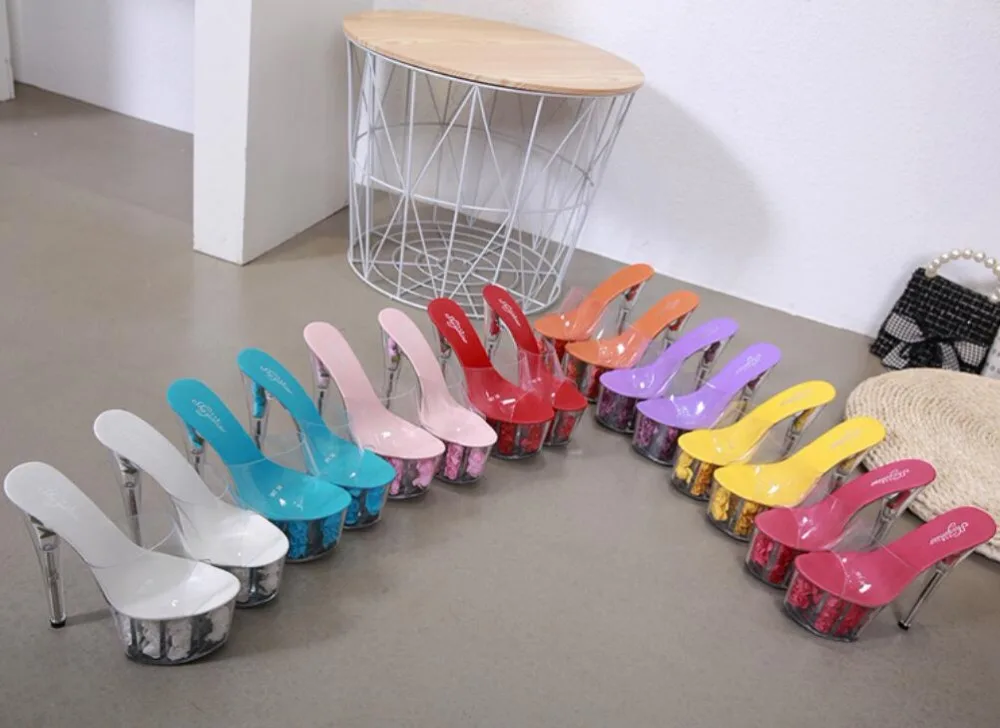 Туфли женские на очень высоком каблуке 17 см модельные туфли с прозрачными