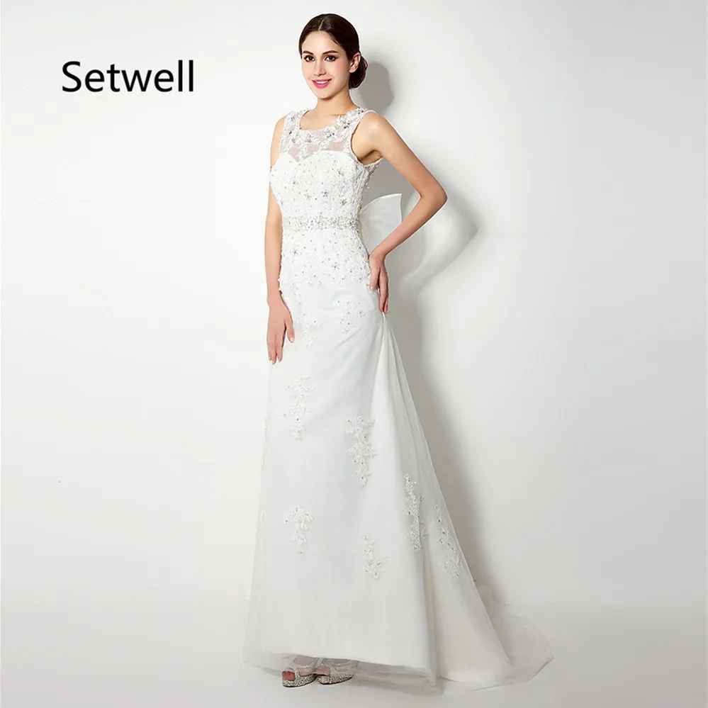 

Setwell 2017 Mermaid Wedding Dresses Applique Beading Sequin Wedding Dress Sexy Illusion Neckline Backless Wedding Gowns
